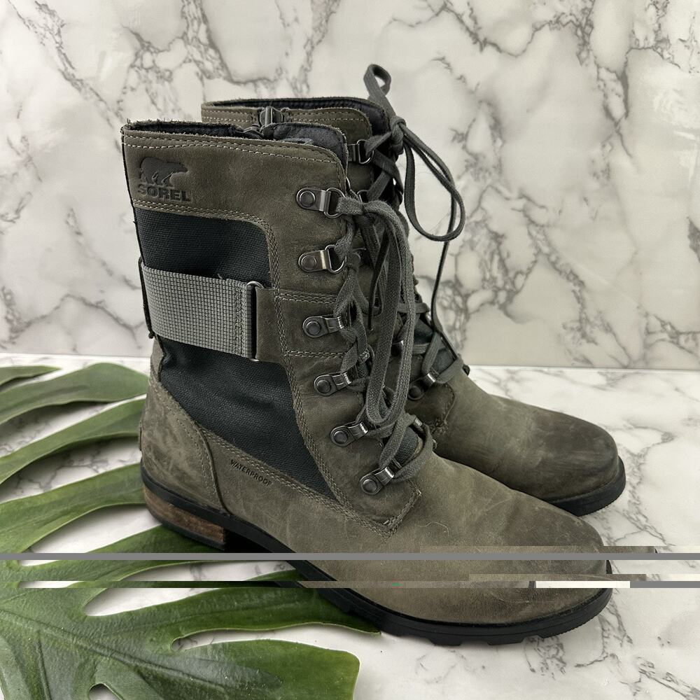 Sorel Womens Emilie Conquest Lace Up Combat Boots Size 8.5 Gray Waterproof